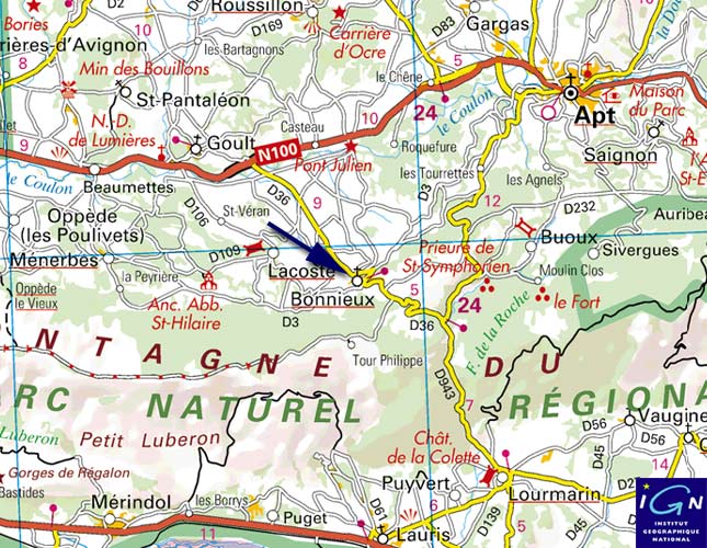 Carte plan d'accès à Bonnieux en Luberon Provence
