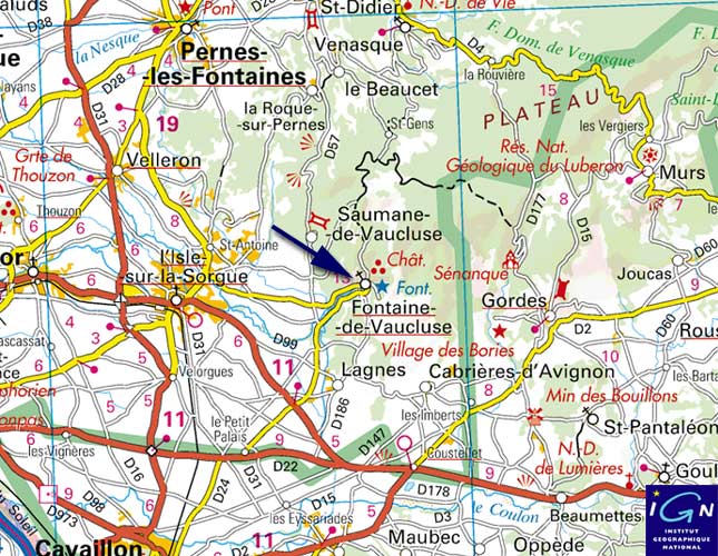 Carte: Plan d'accès à Fontaine de Vaucluse