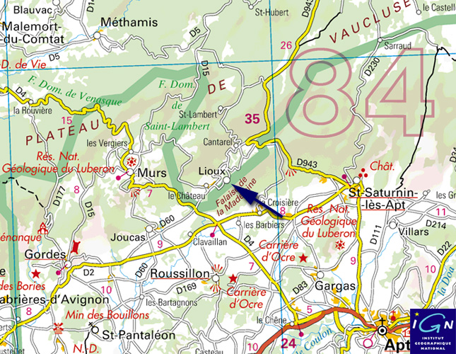 Plan acces a Lioux village de Provence